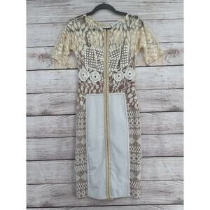 Beguile by Byron Lars Floral Brocade Lace Dress Women's Size‎ 0 Cream/Tan Lined